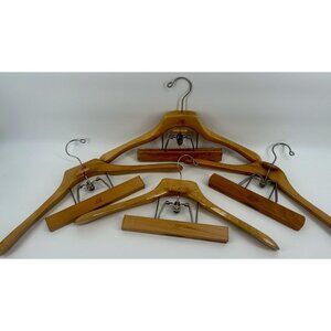 4 Lot Of Vintage Setwell 18" Heavy Wooden Suit Hangers With Trouser Clamp Hanger